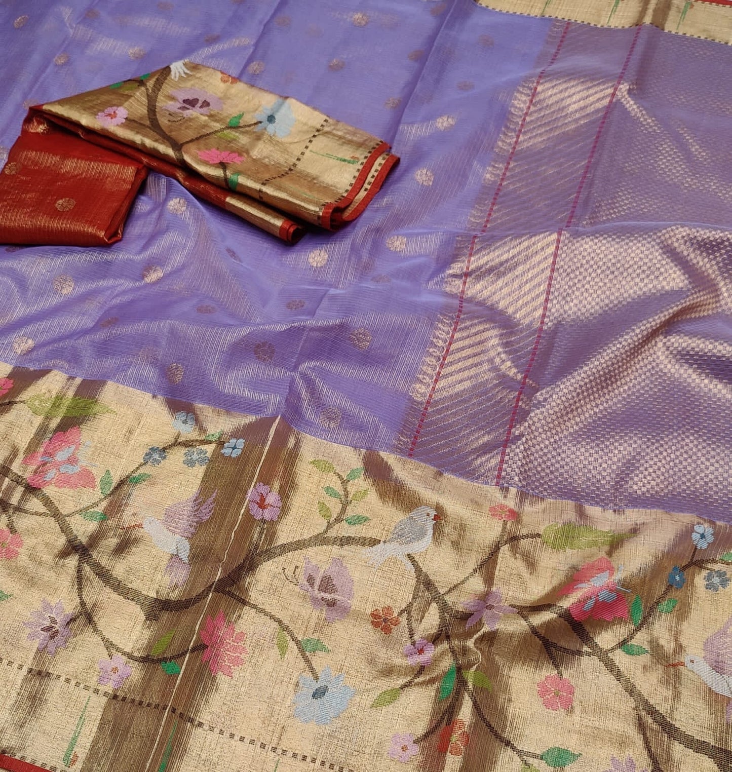 Lavender tissue zari Kota Sarees - Saffronfashionindia