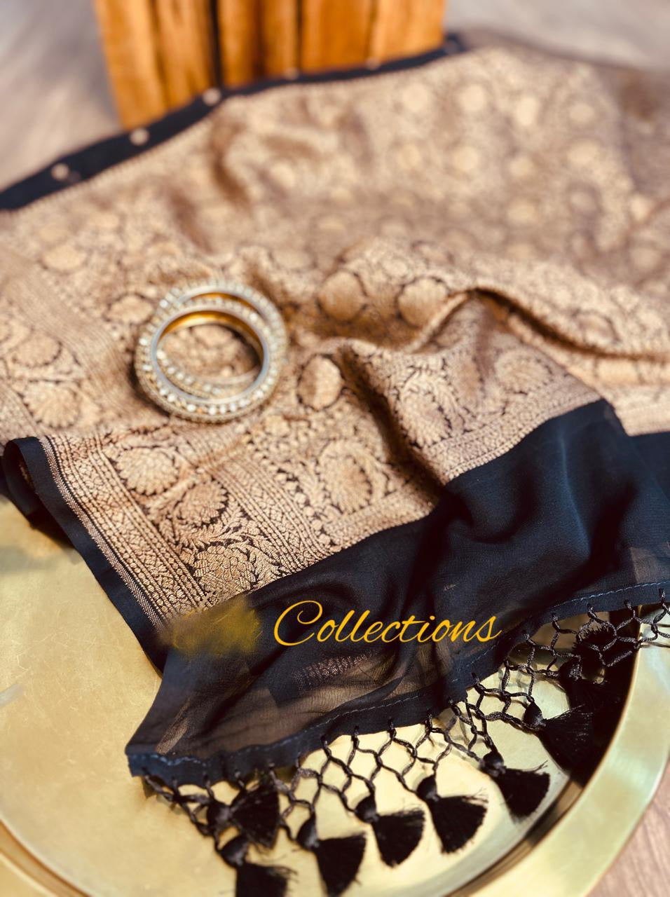 Black handwoven Khaddi Gorgette saree Indian traditional sarees - Saffronfashionindia