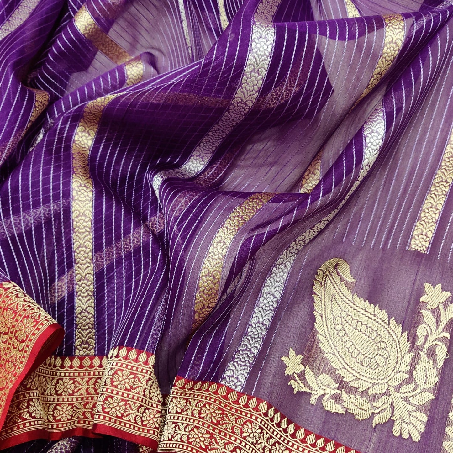 Paisley inspired lavender kora zari saree - Saffronfashionindia