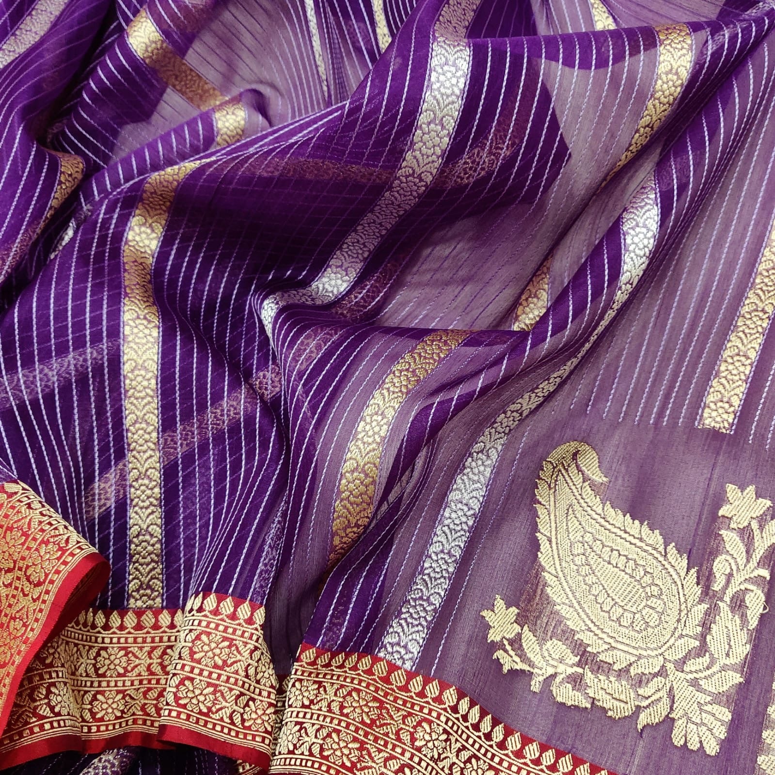 Paisley inspired lavender kora zari saree - Saffronfashionindia
