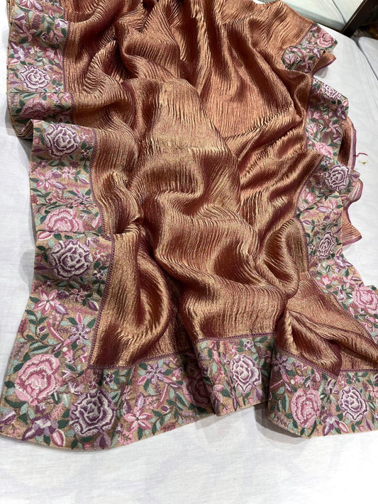 Crushed Parsi inspired saree Partywear sarees - Saffronfashionindia