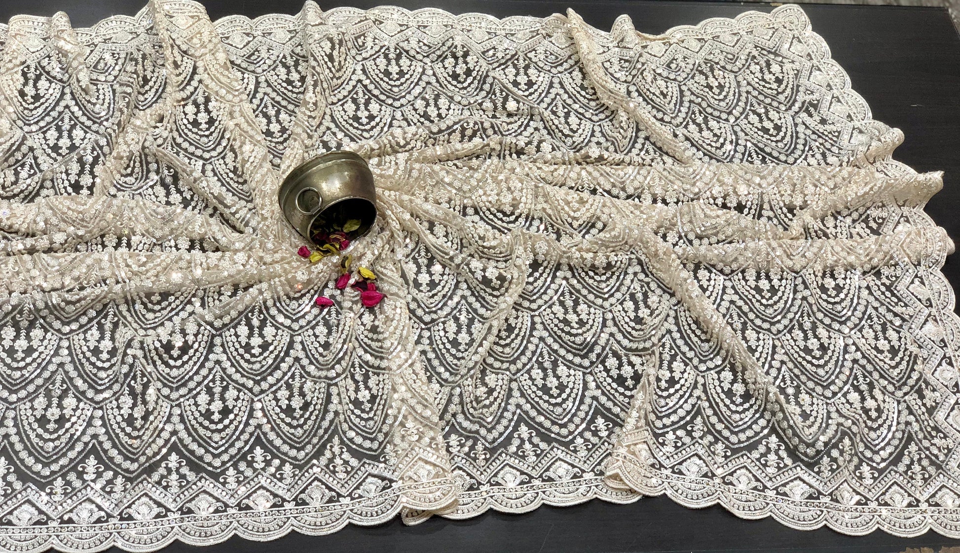 Royal white saree designer saree Indian wedding sarees blouse SaffronFashion