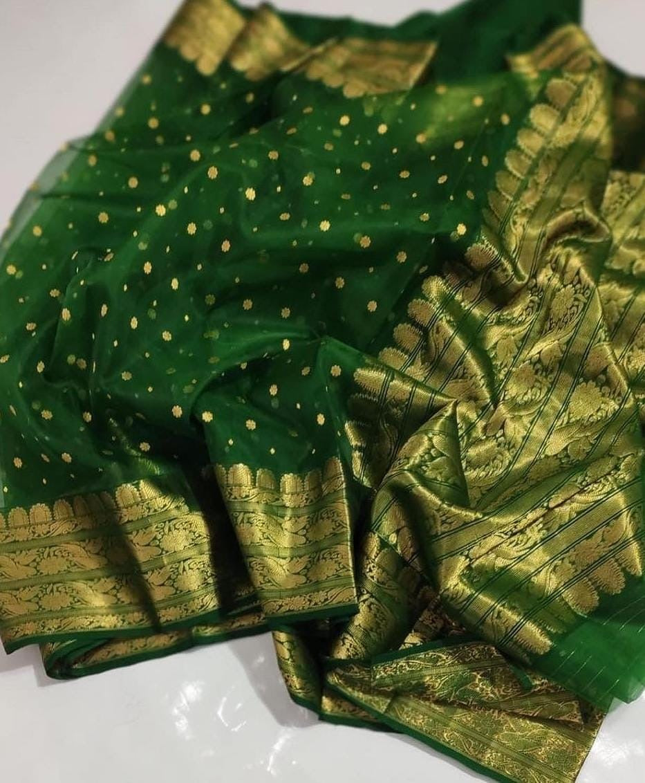 Lamba green Chanderi saree indian sarees - Saffronfashionindia