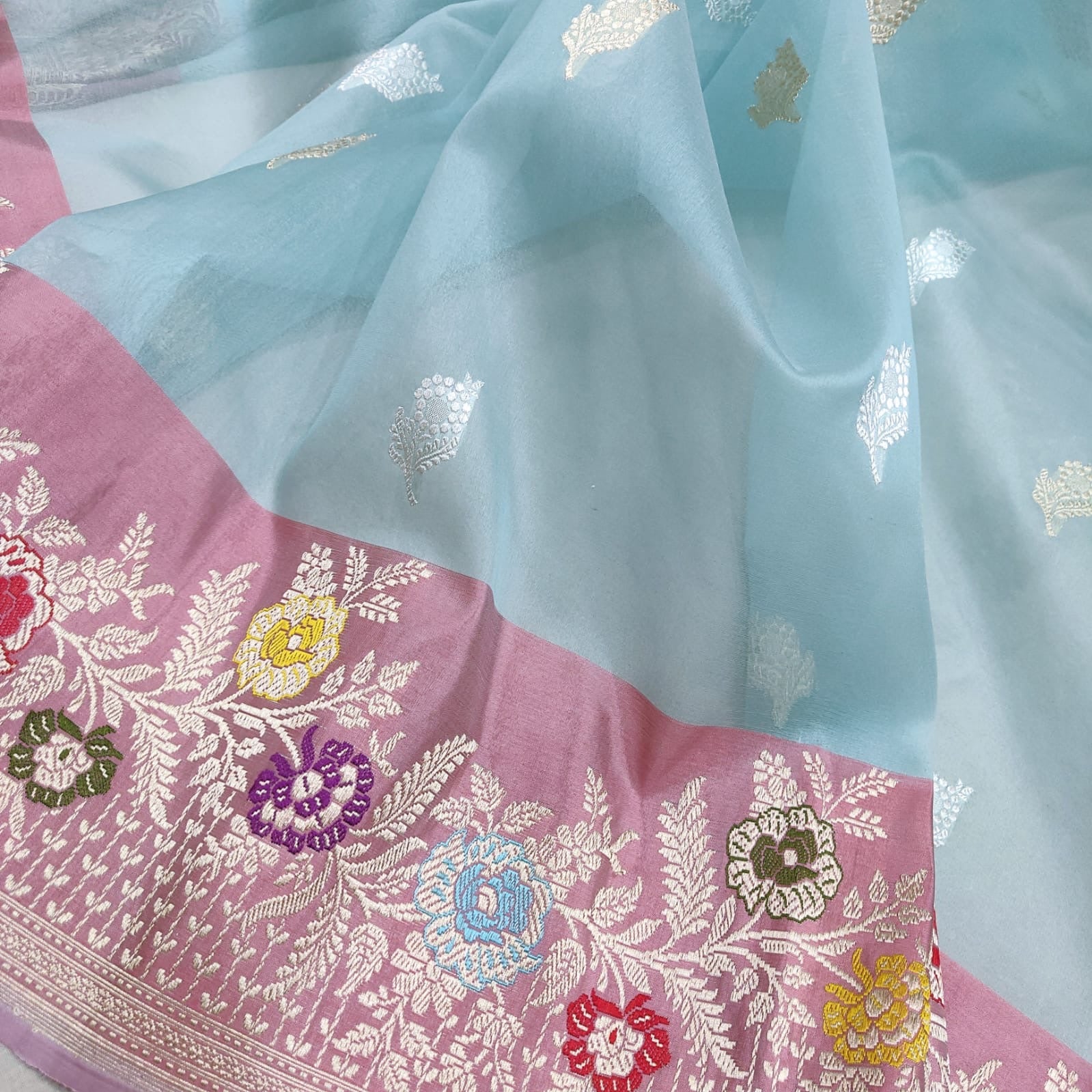 Fazeha handwoven saree Kora silk saree Indian sari - Saffronfashionindia