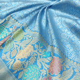 Firoza blue Katan silk saree handwoven sarees