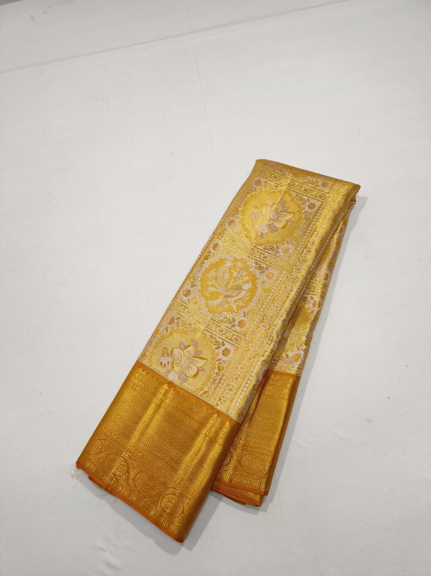 Yellow Floral Kanjeevaram Saree Indian Traditional Sarees - Saffronfashionindia