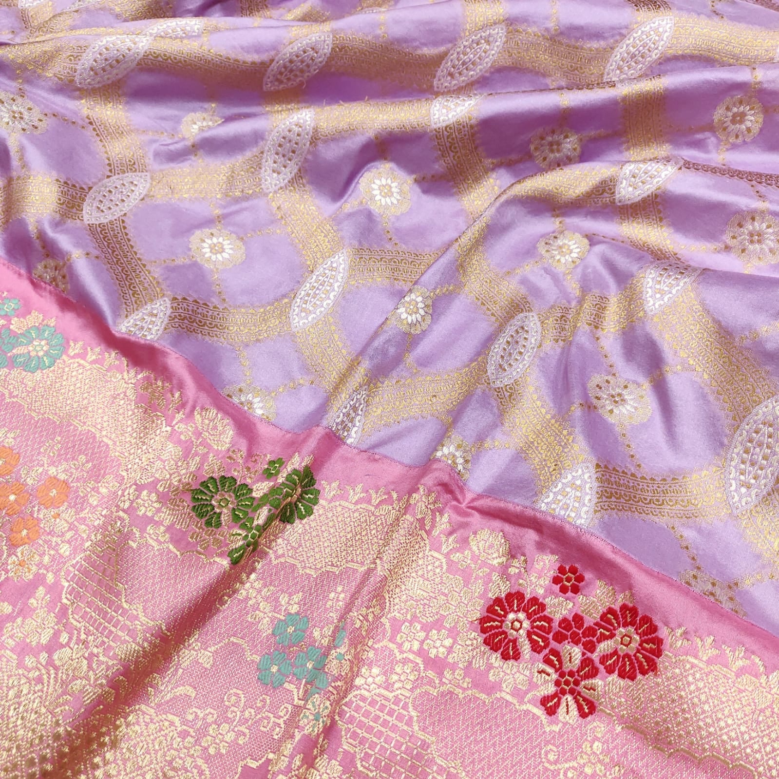 Lavender kora handwoven zari saree - Saffronfashionindia