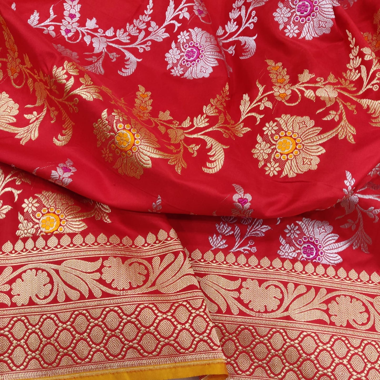 Red Banarsi Katan silk saree Indian traditional sarees - Saffronfashionindia