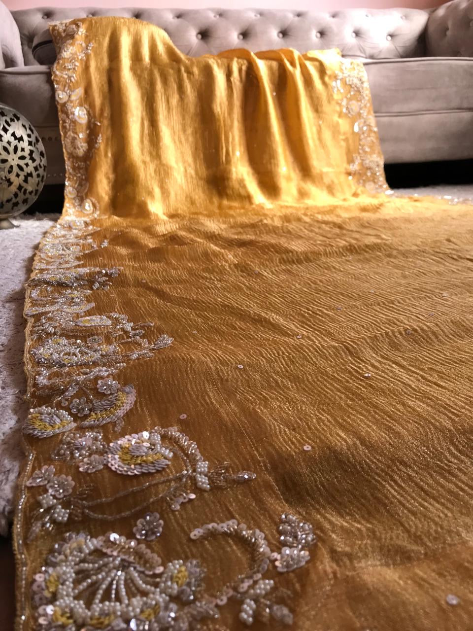 Tissue Organza Saree Banarsi luxury saree Partywear sari - Saffronfashionindia