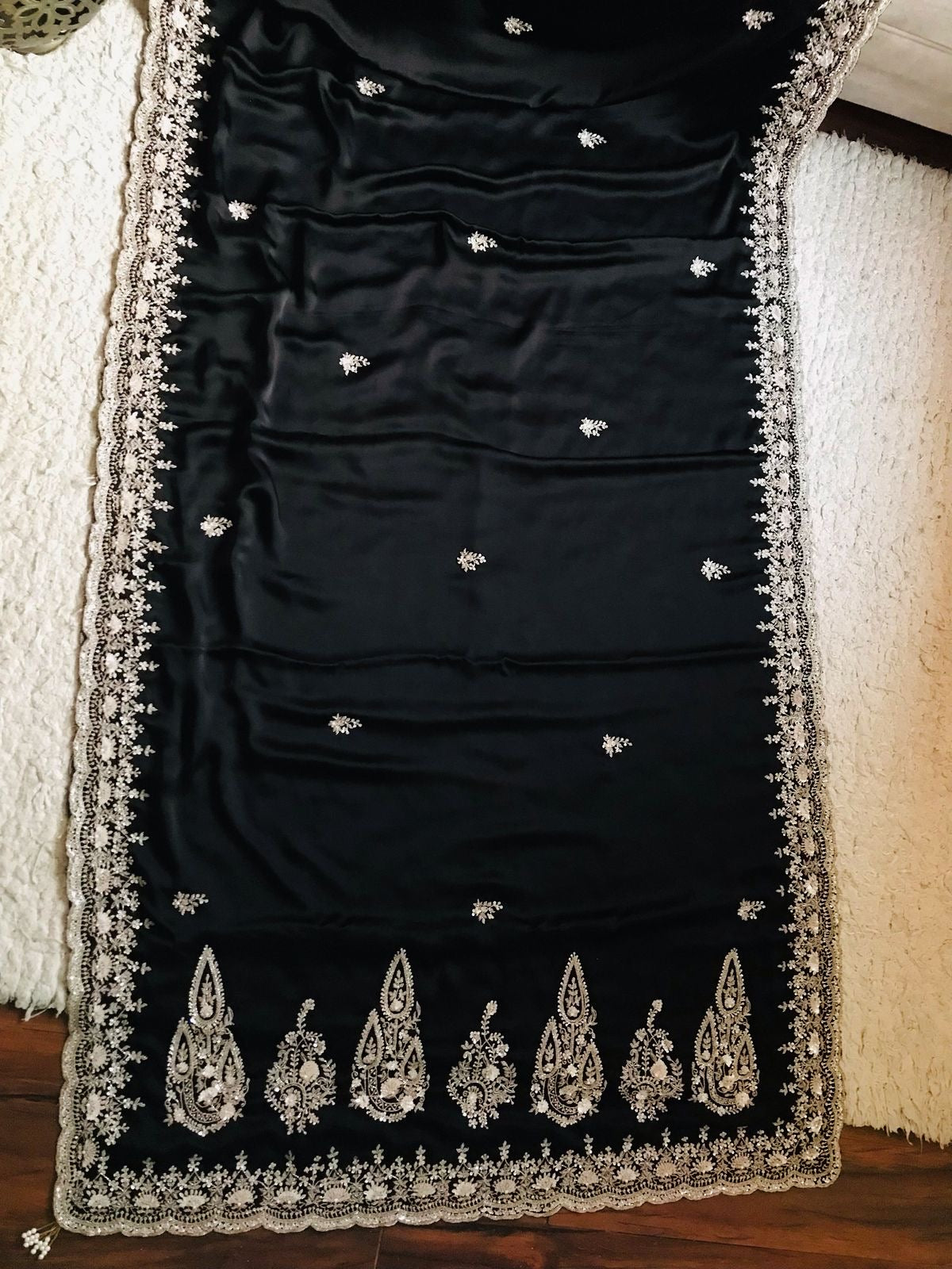 Black Sarin organza saree luxury saree Partywear sari Indian wedding sarees - Saffronfashionindia