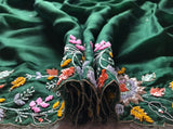 Embroidered Saree Green Premium Satin Organza Saree