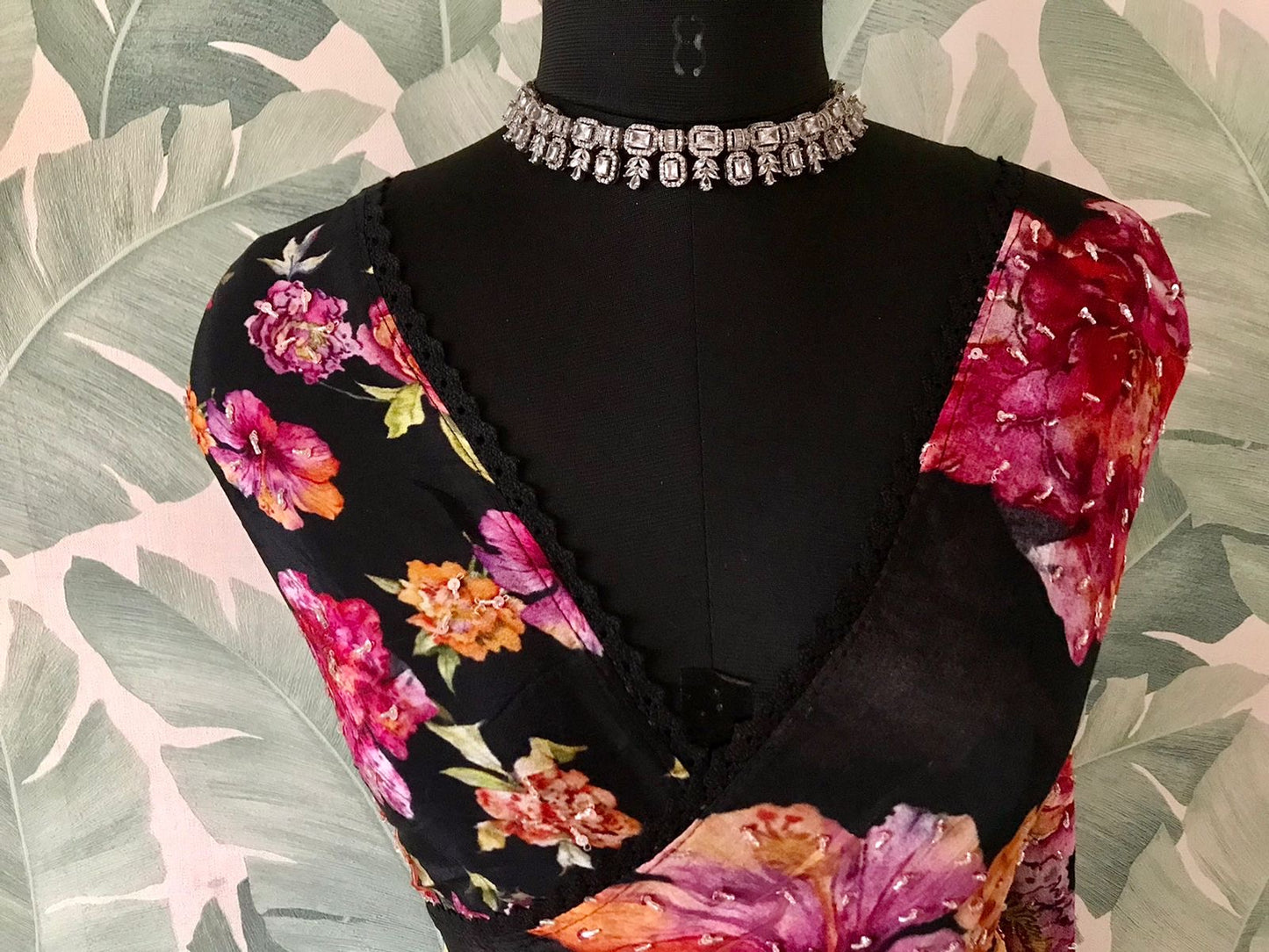 Floral saree black saree Partywear sari blouse women clothing Saffronfashionindia