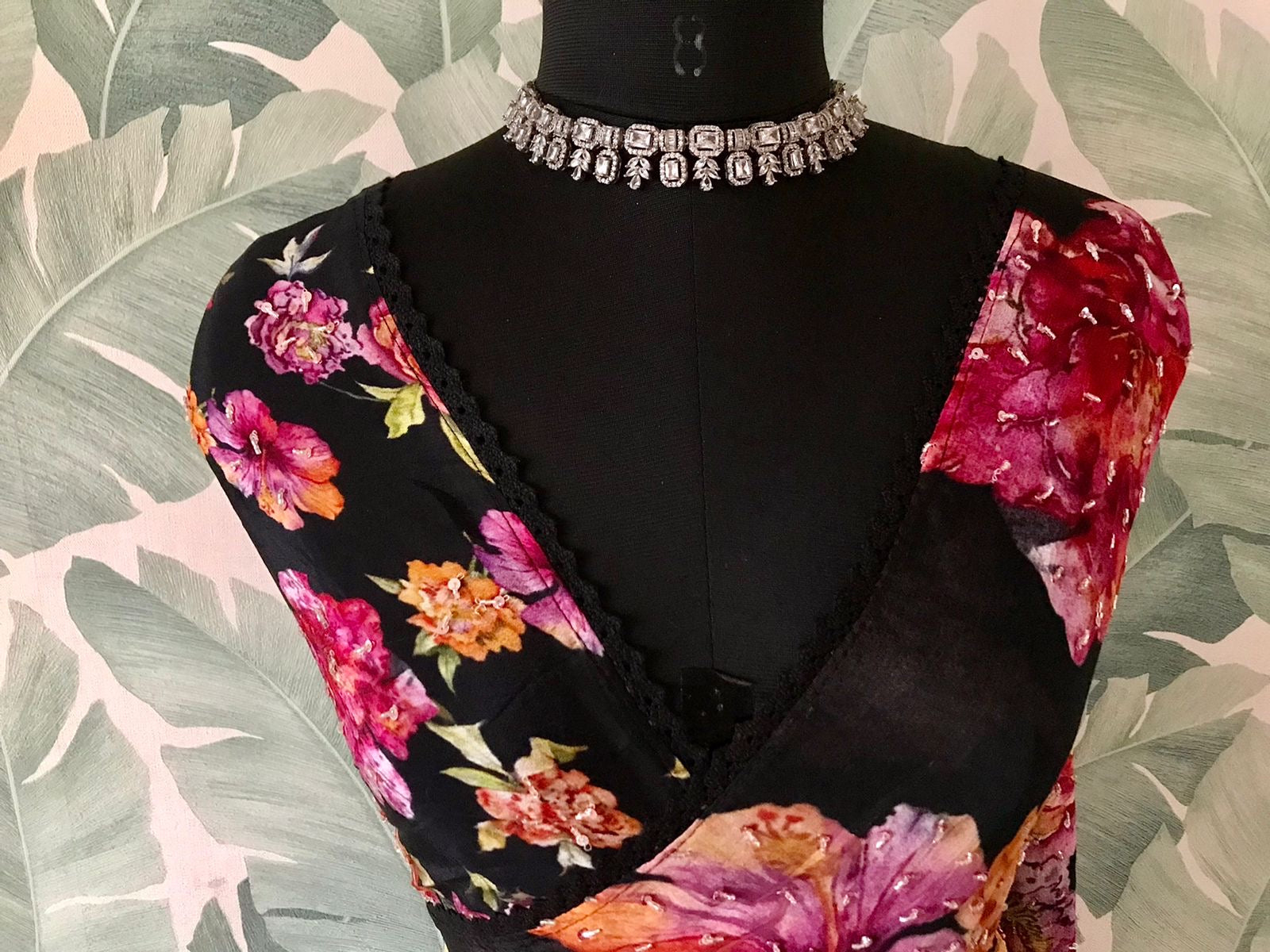 Floral saree black saree Partywear sari blouse women clothing Saffronfashionindia