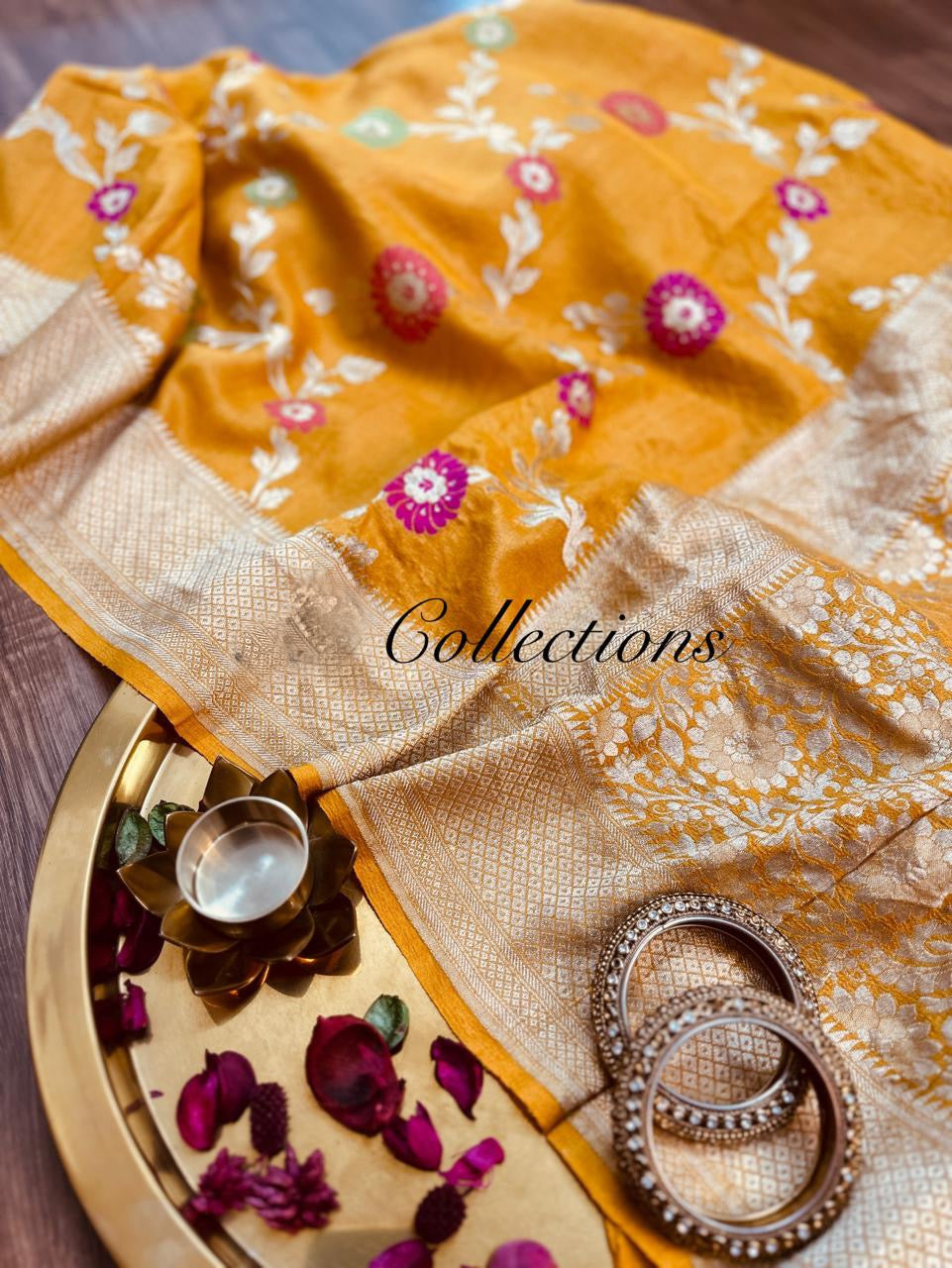 Yellow Khaddi gorgette saree Indian wedding sarees blouse - Saffronfashionindia
