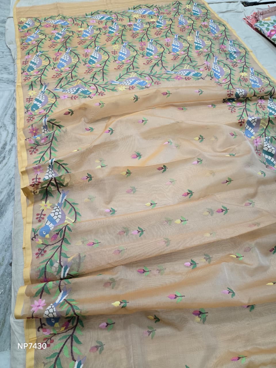 Handmade jamdani saree women sari Tantuj muslin sari SaffronFashion