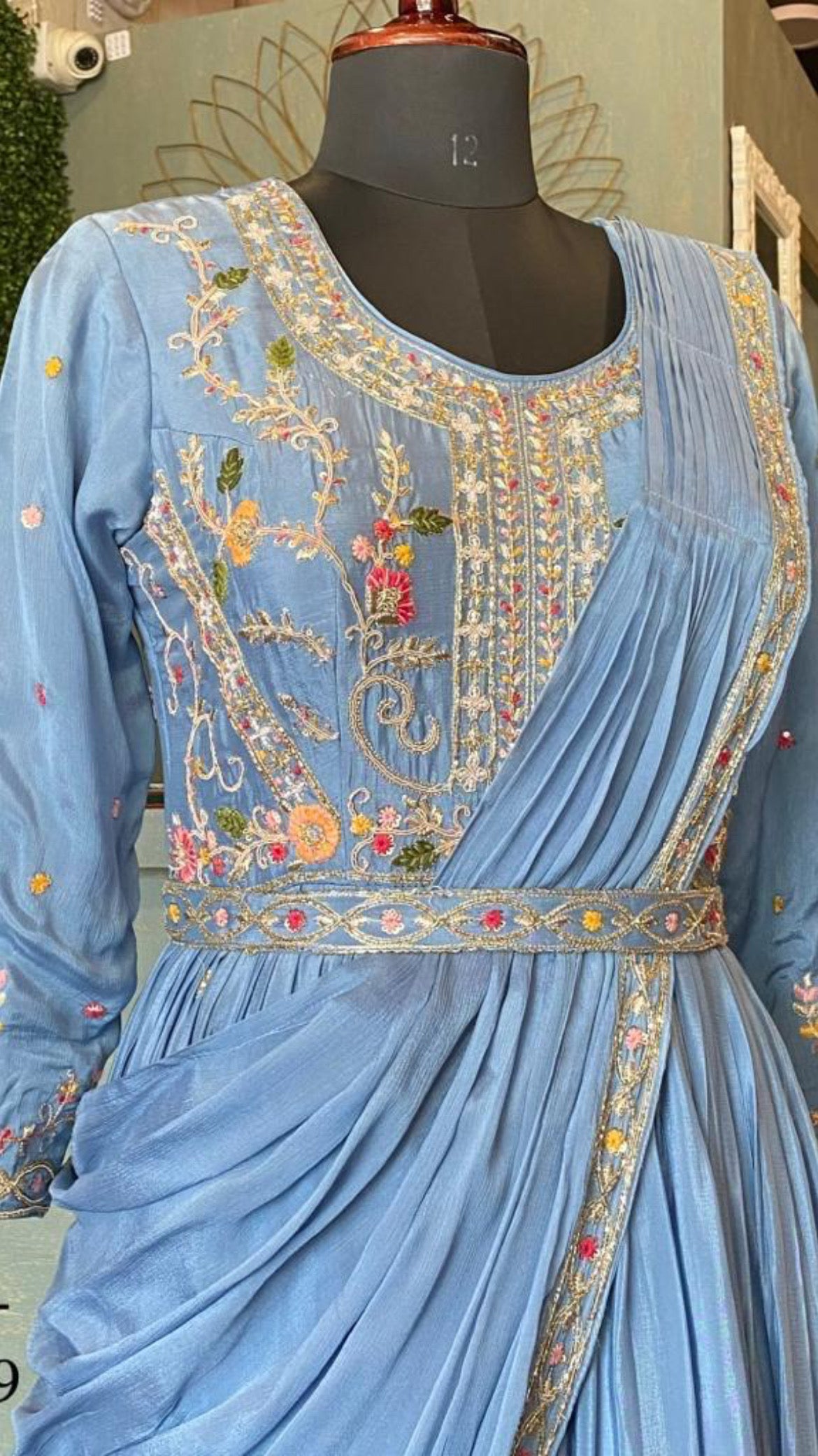 Firoza blue floral dress partywear dress - Saffronfashionindia