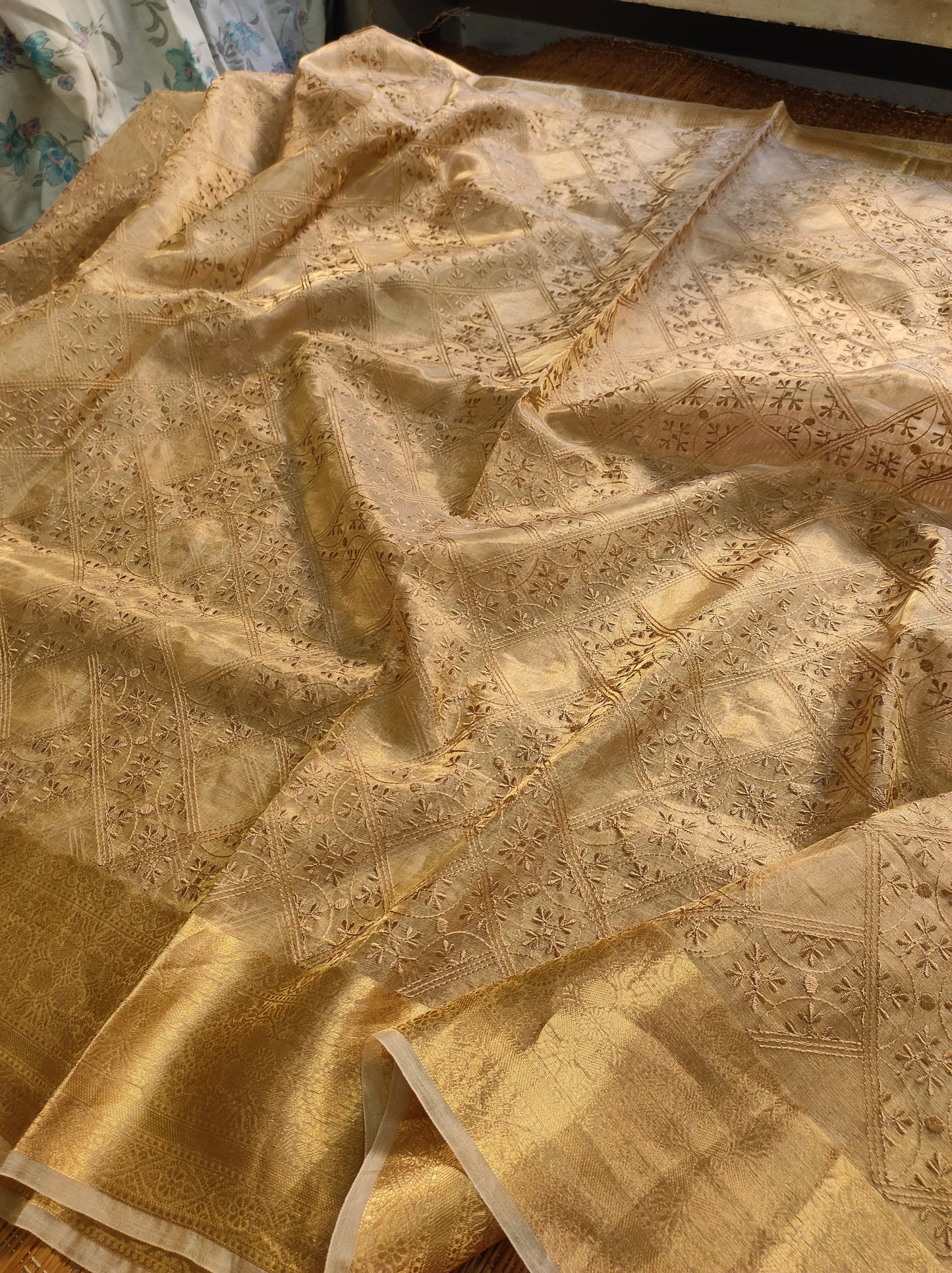 Blensin tissue silk saree embroidered saree Saffronfashionindia