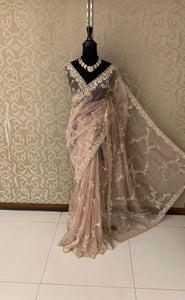 Oliva organza saree handwork saree reception saree blouse