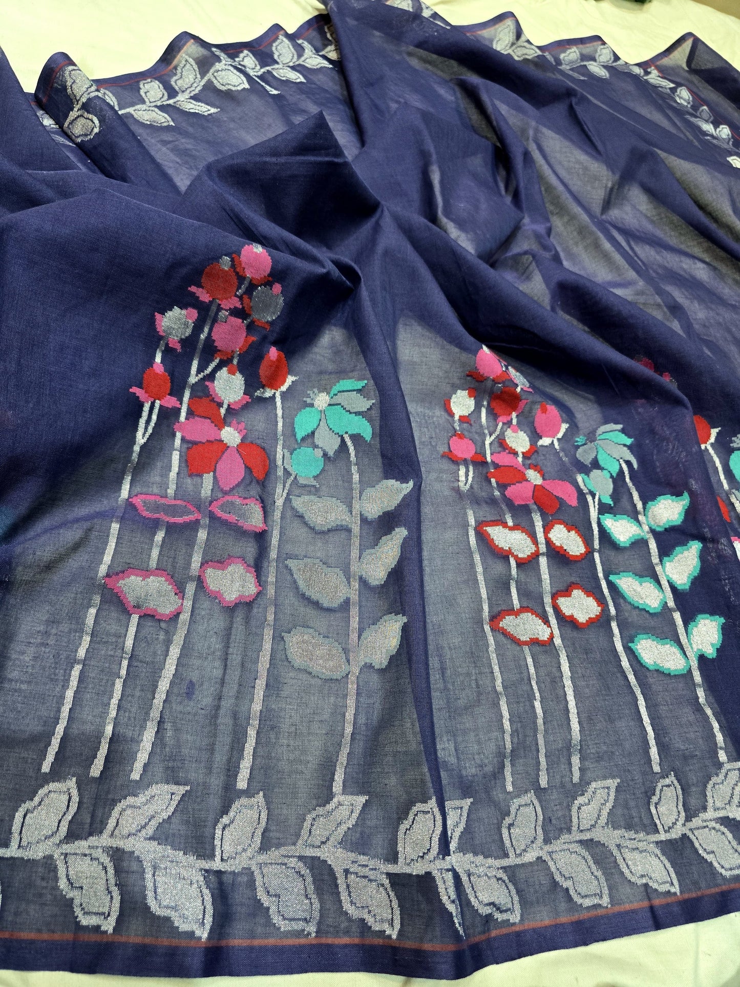 Royal iktara Jamdani saree Indian sari blouse SaffronFashion