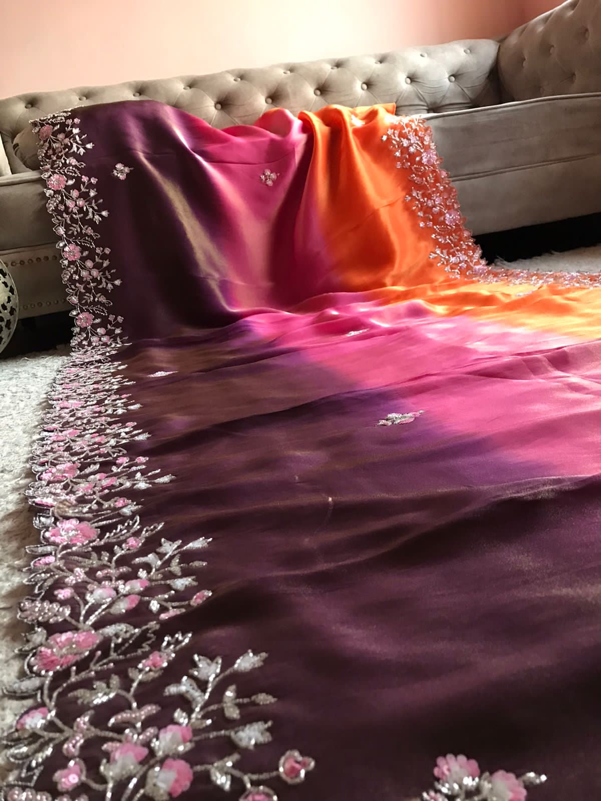 Shaded premium tissue organza sarees Indian sari - Saffronfashionindia