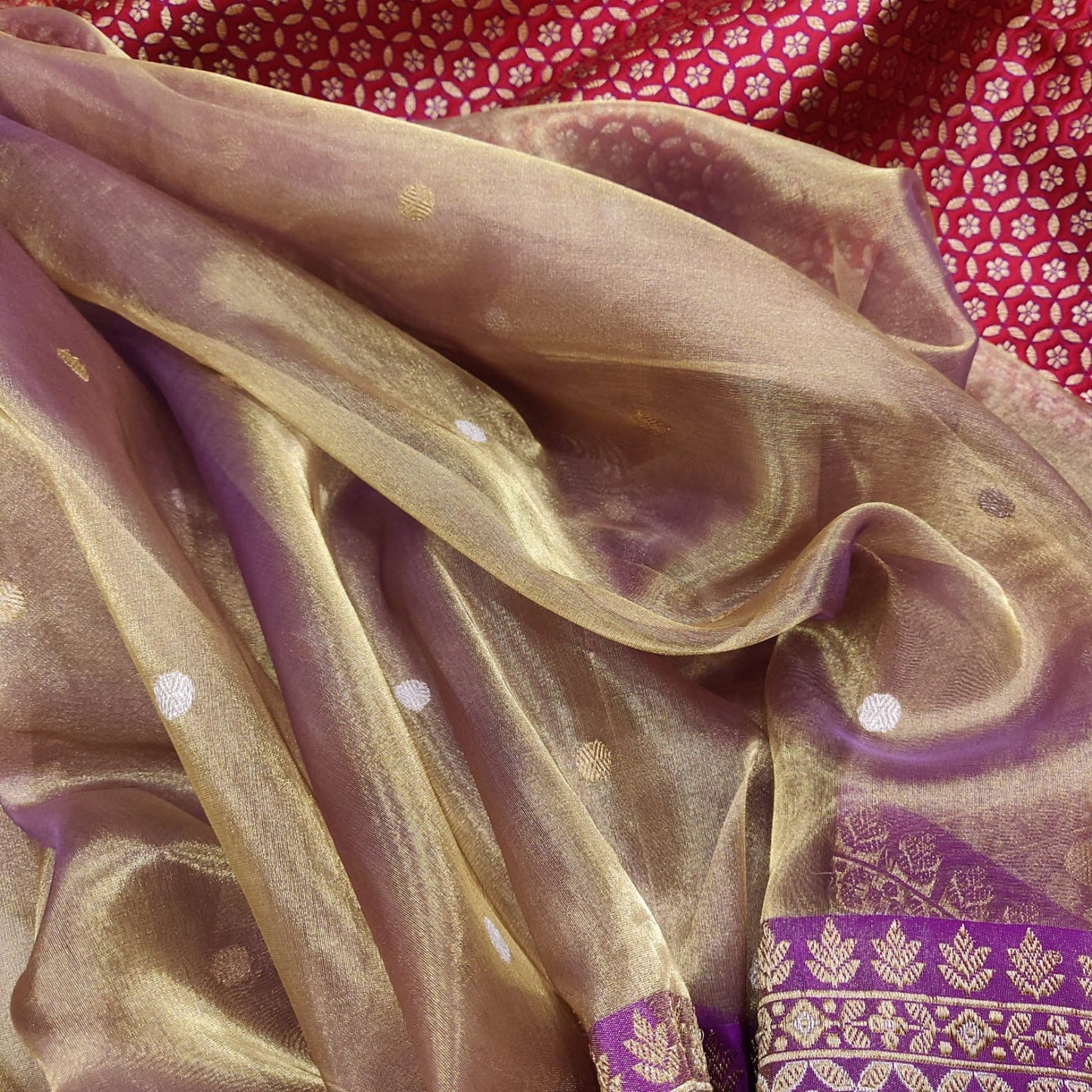 Lamaina tissue saree handwoven Zari booties sarees - Saffronfashionindia