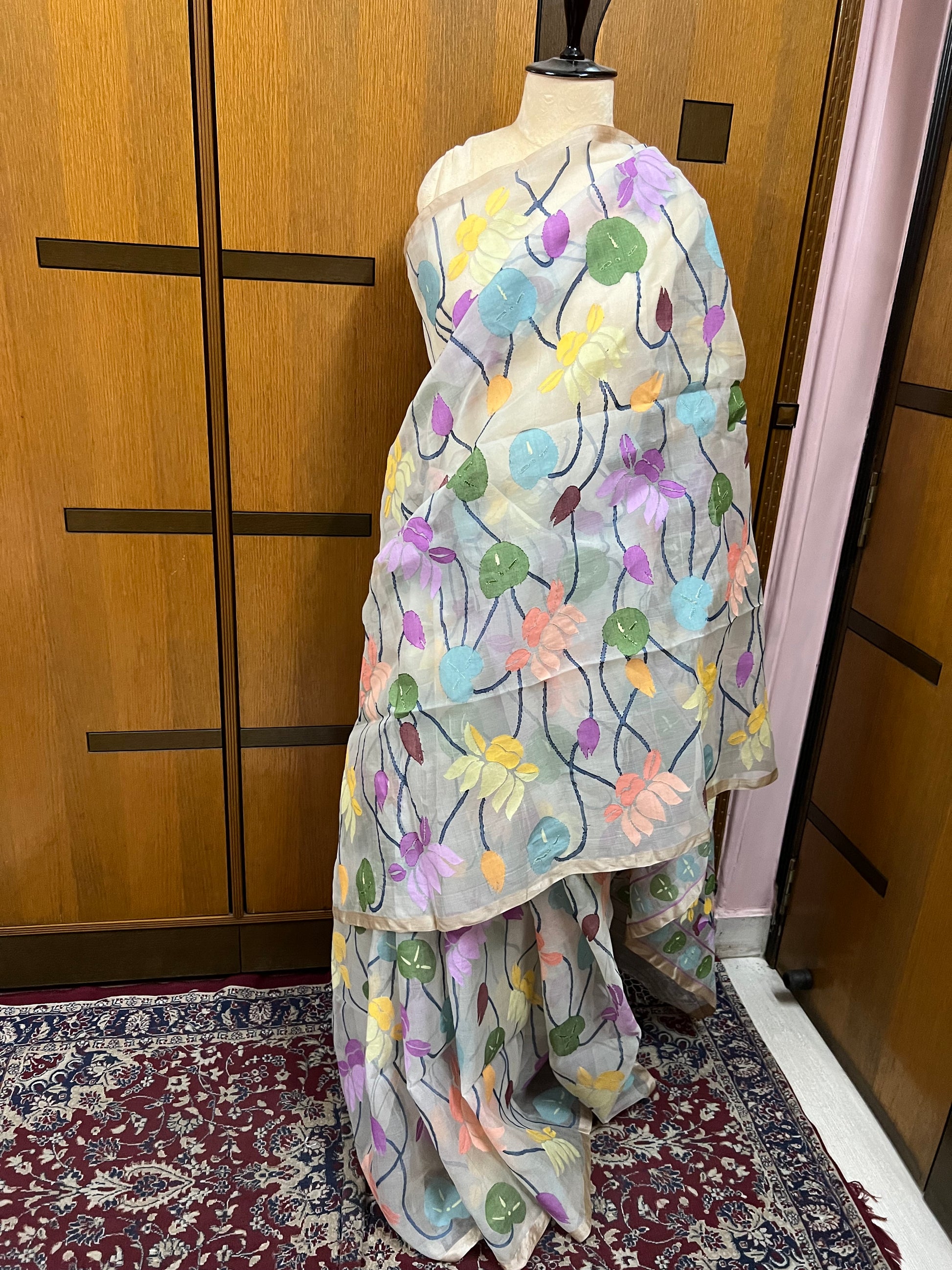 Floral Tantuj Jamdani Saree Bengal Traditional Indian Sari - Saffronfashionindia