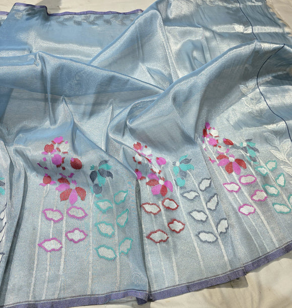 Tissue iktara saree Bengal traditional saree Indian sari blouse Saffronfashionindia