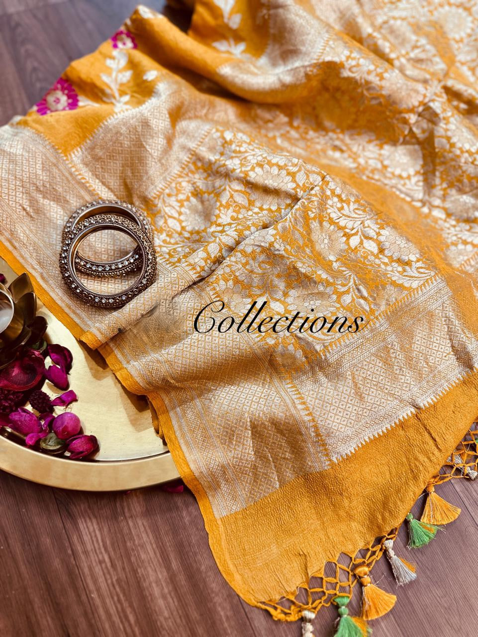 Yellow Khaddi gorgette saree Indian wedding sarees blouse - Saffronfashionindia