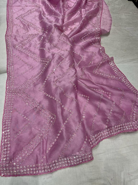 Women organza saree sequins saree lovely sari - Saffronfashionindia