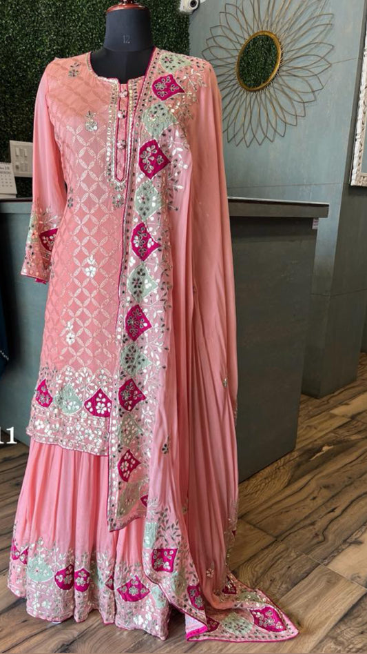 Peachy peach kurta gharara dress - Saffronfashionindia