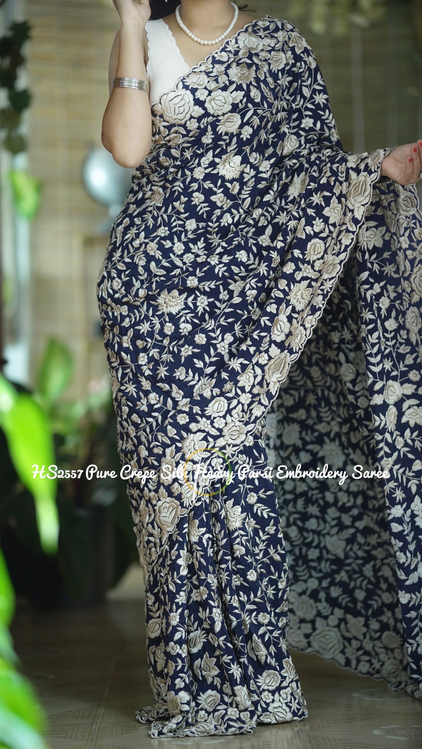 Floral Blue Saree Parsi inspired saree - Saffronfashionindia