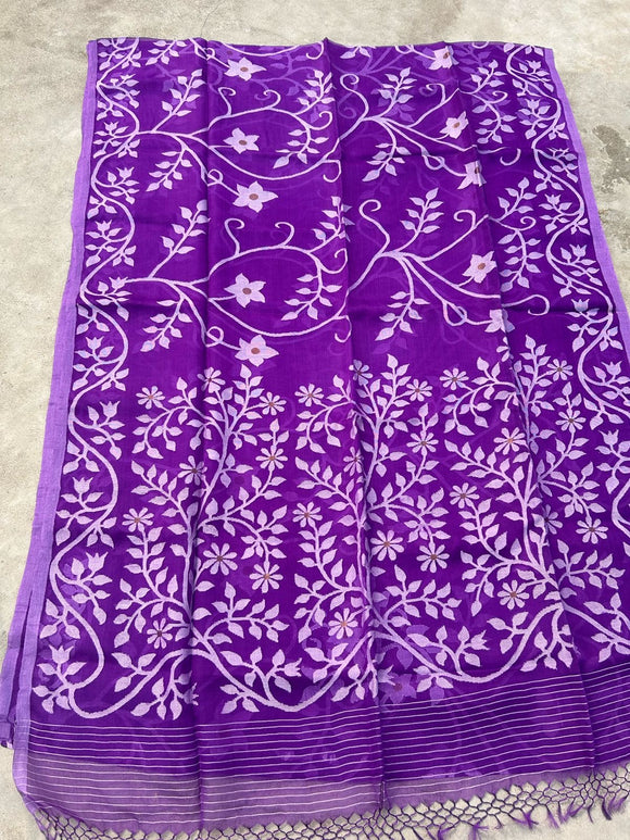 Purple Handloom Jamdani Saree Tantuj Sari