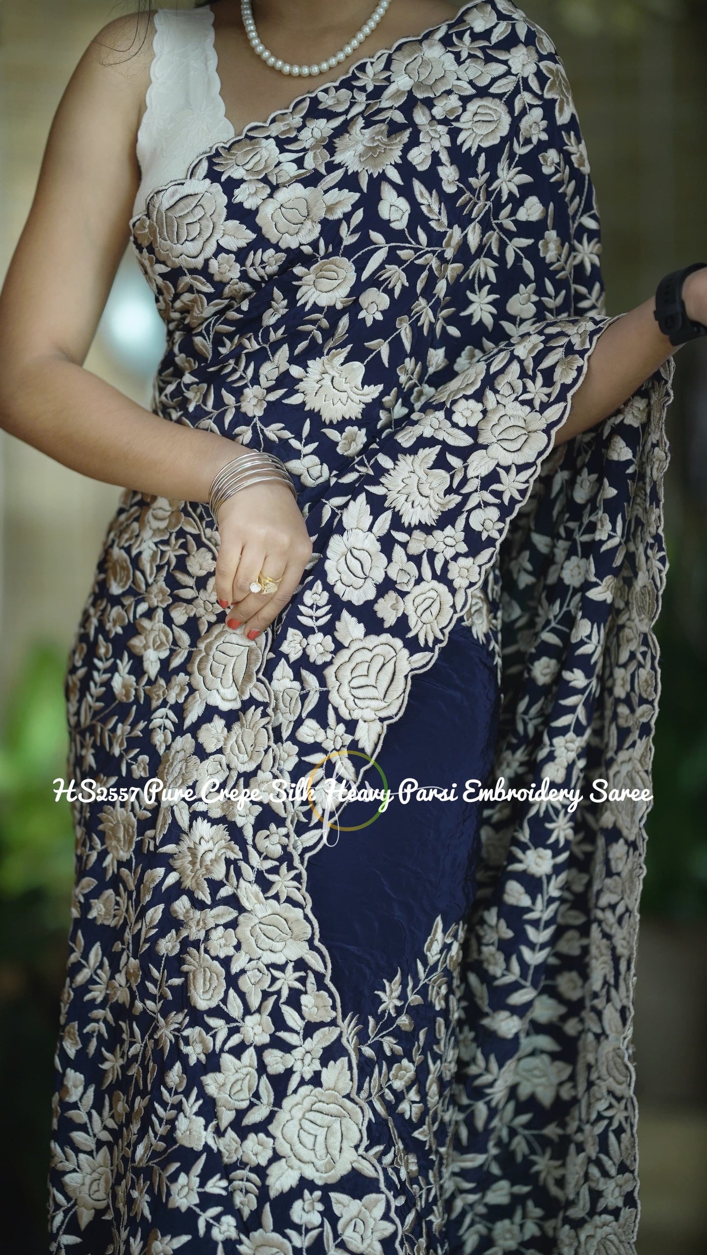 Floral Blue Saree Parsi inspired saree - Saffronfashionindia