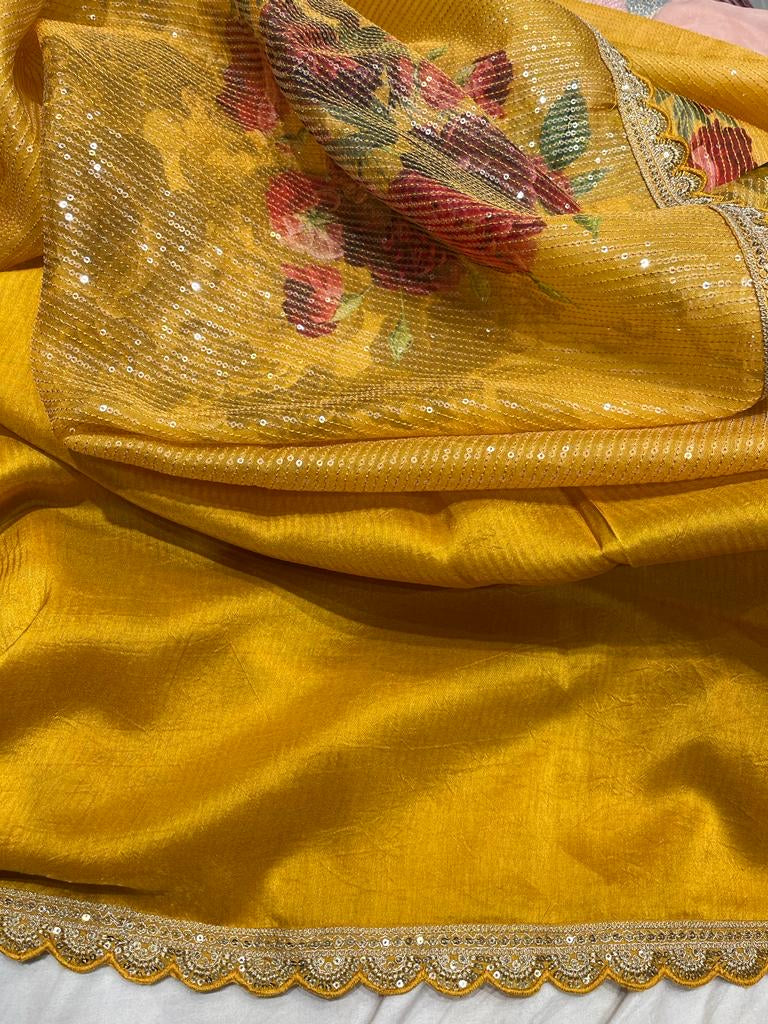 Digitally printed organza floral sarees - Saffronfashionindia