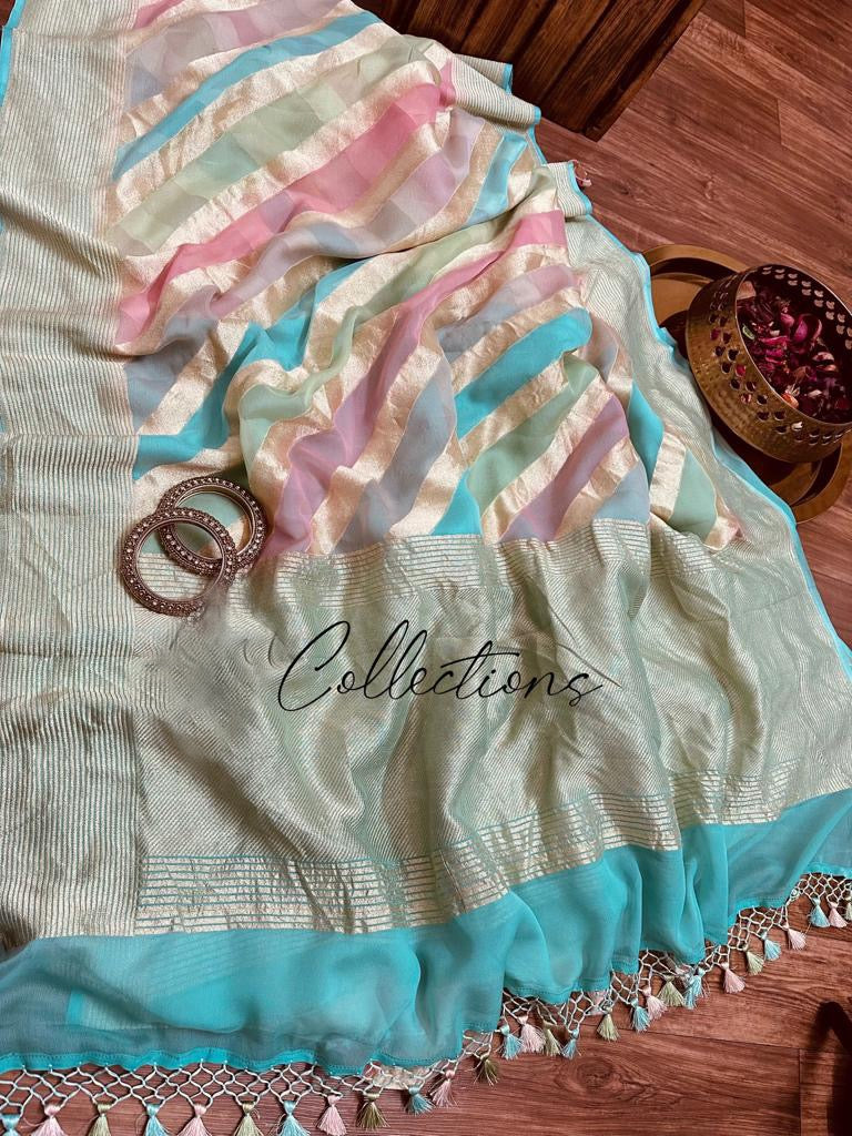 Striped Rangkat pure Gorgette sarees - Saffronfashionindia