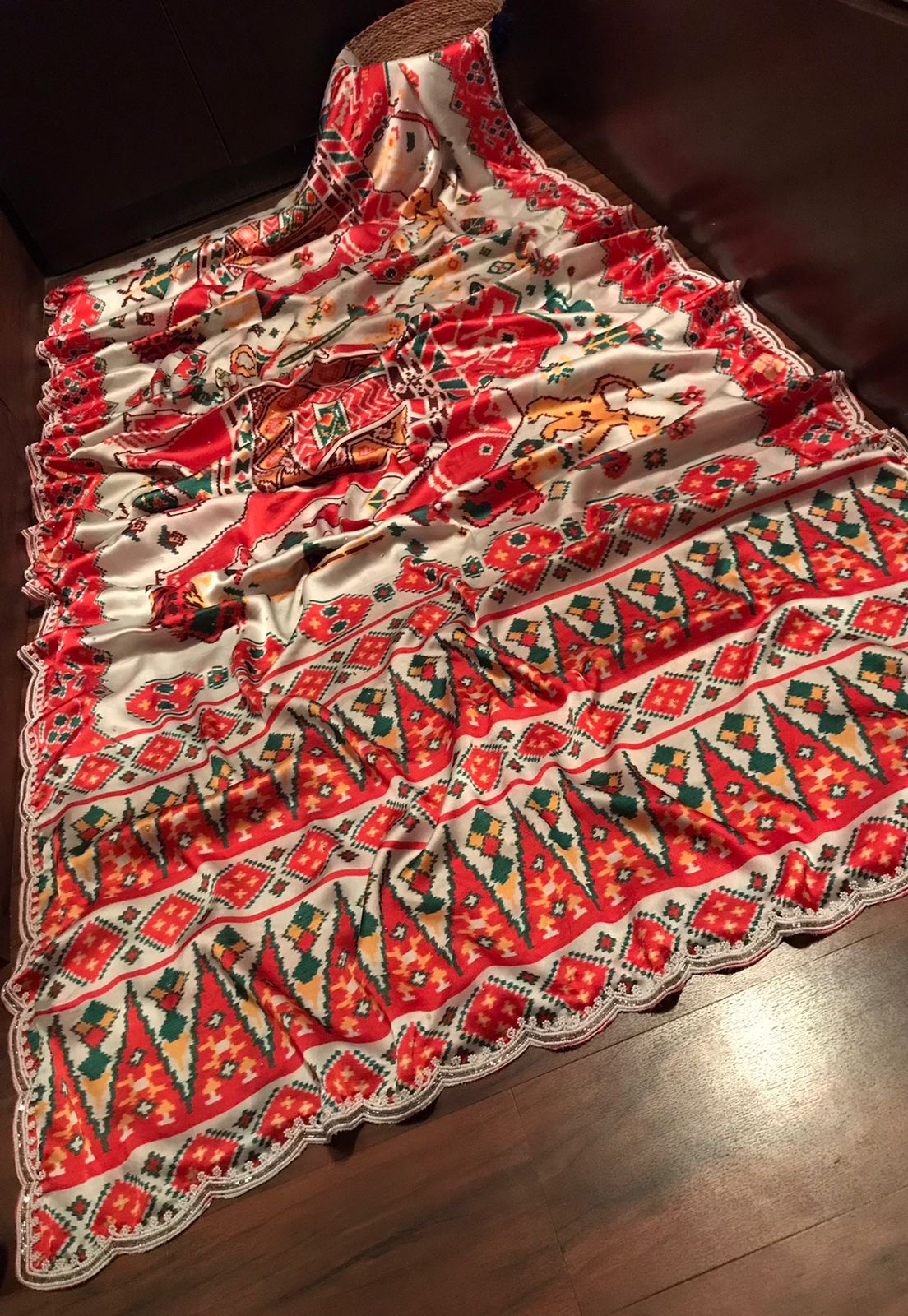 Digital printed satin saree lovely saree blouse Saffronfashionindia