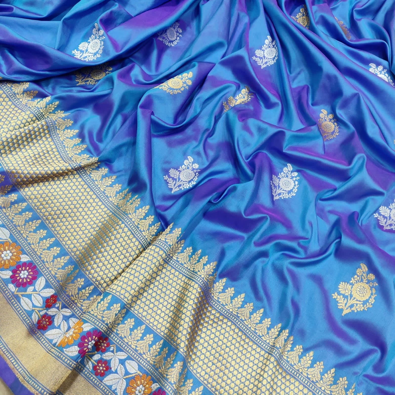 Firoza katan silk handwoven silk sarees Indian sari - Saffronfashionindia