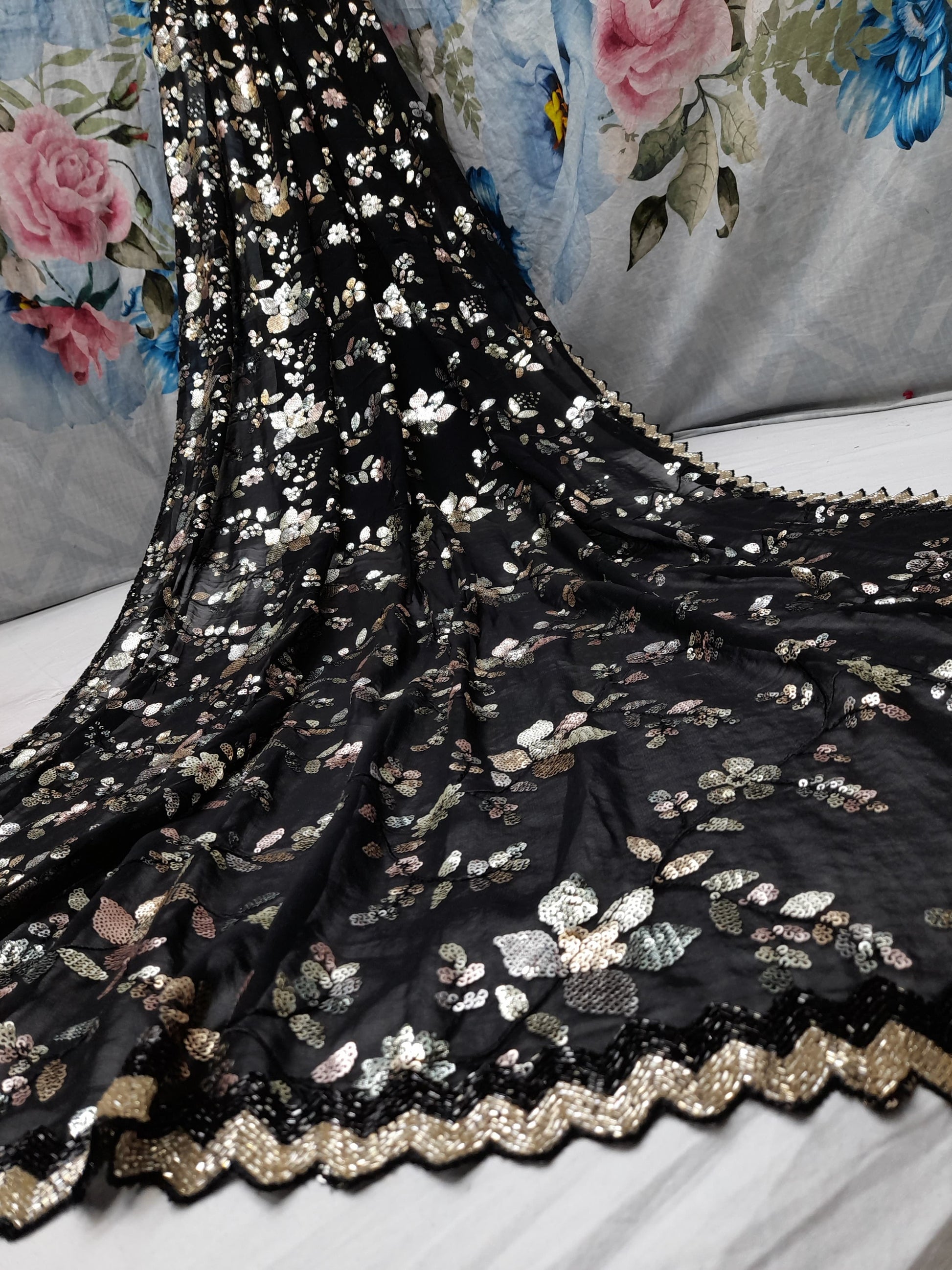 Black sequence saree Partywear sarees SaffronFashion