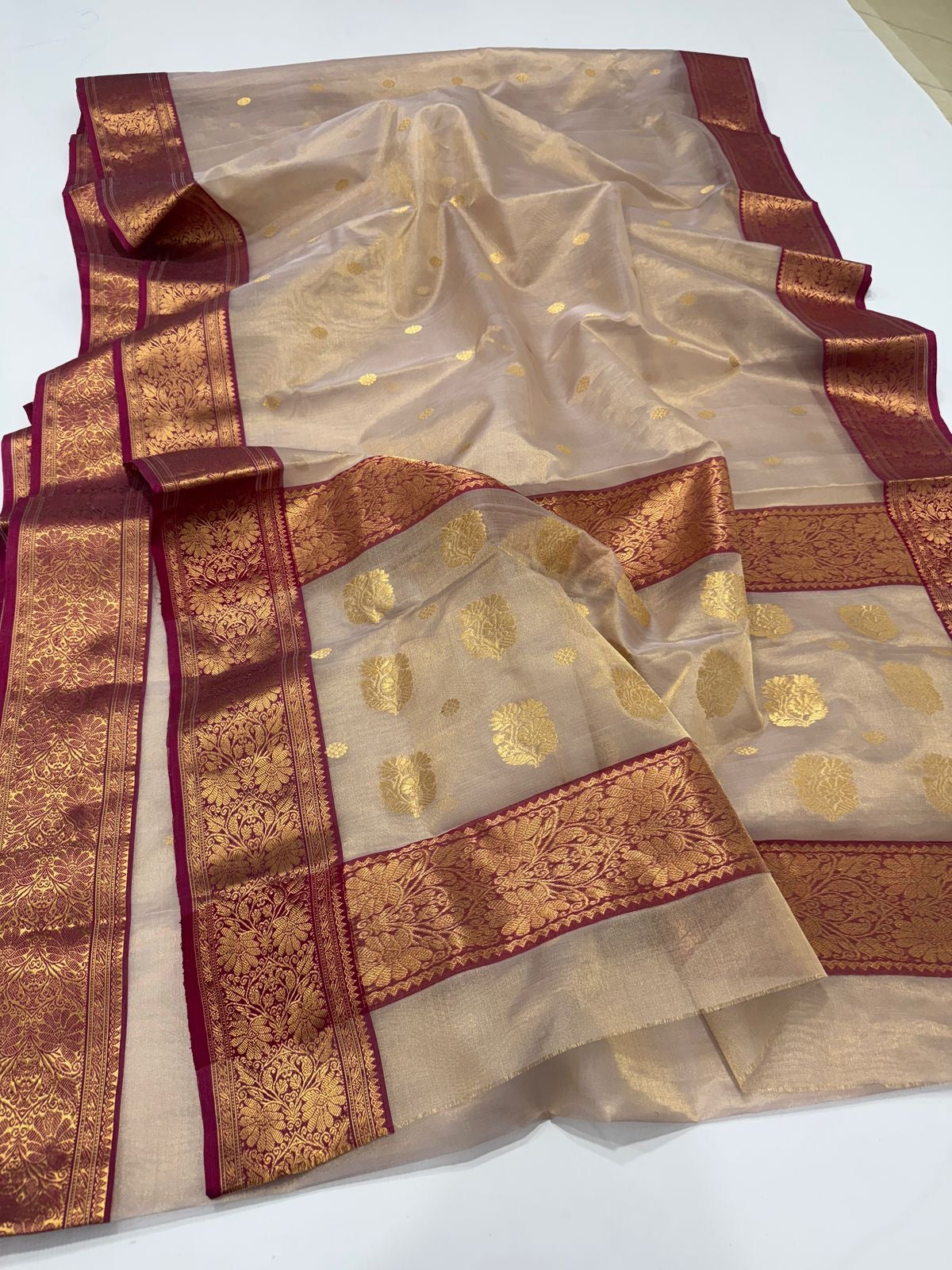 Luxury Chanderi Karan silk saree Indian sarees blouse - Saffronfashionindia