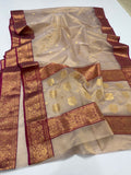 Luxury Chanderi Karan silk saree Indian sarees blouse - Saffronfashionindia