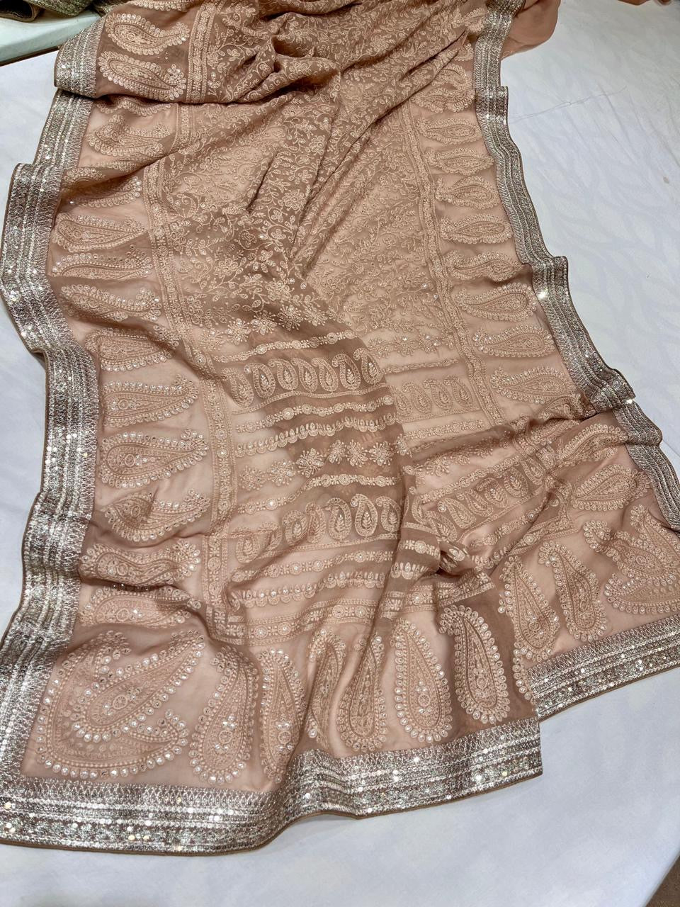 Ramaina Gorgette saree bridesmaid saree Indian sarees - Saffronfashionindia