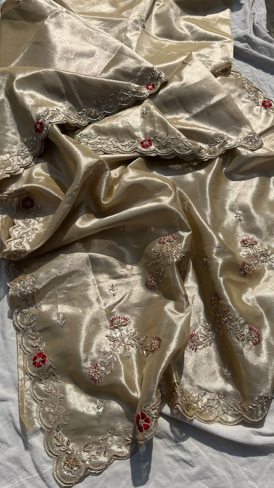 Wedding celebrity inspired tissue zari embroidered Sarees - Saffronfashionindia