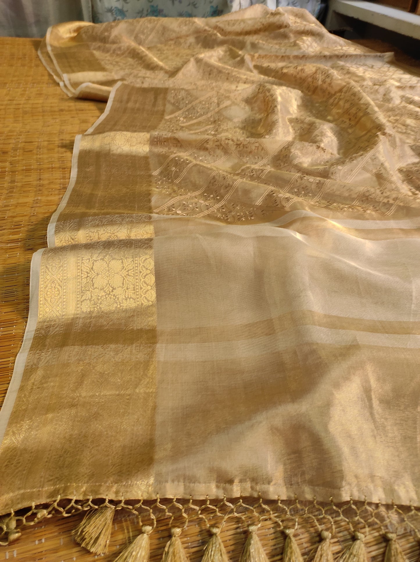 Blensin tissue silk saree embroidered saree Saffronfashionindia