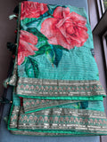 Floral elegant Gorgette saree green saree