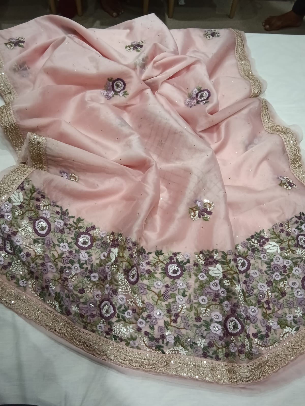 Nubani Organza saree Embroisery saree French knot saree blouse - Saffronfashionindia