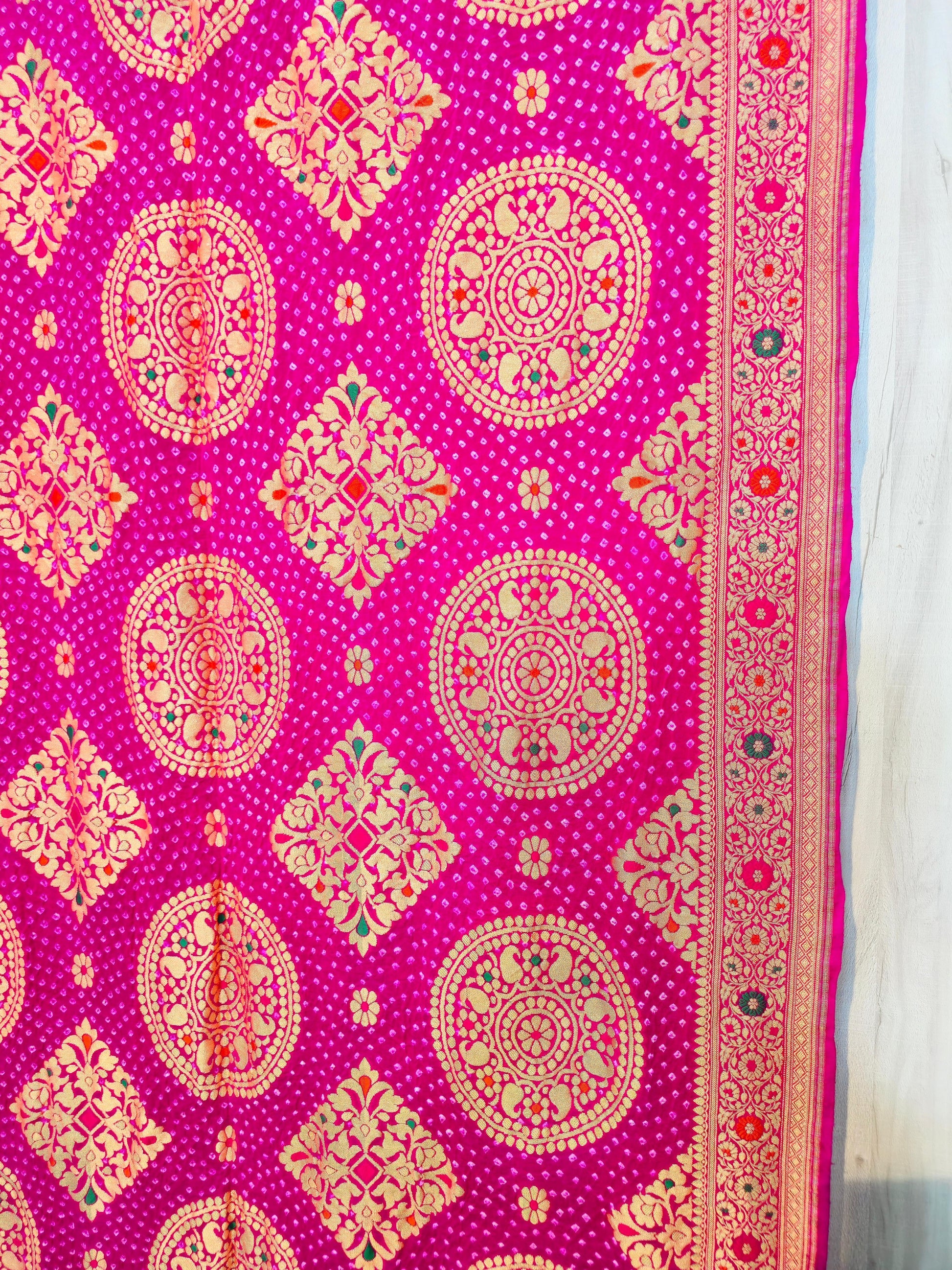 Avisha gorgette saree meenakari saree Indian sari blouse Saffronfashionindia