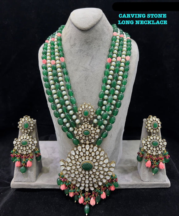 Green long Kundan Necklace set