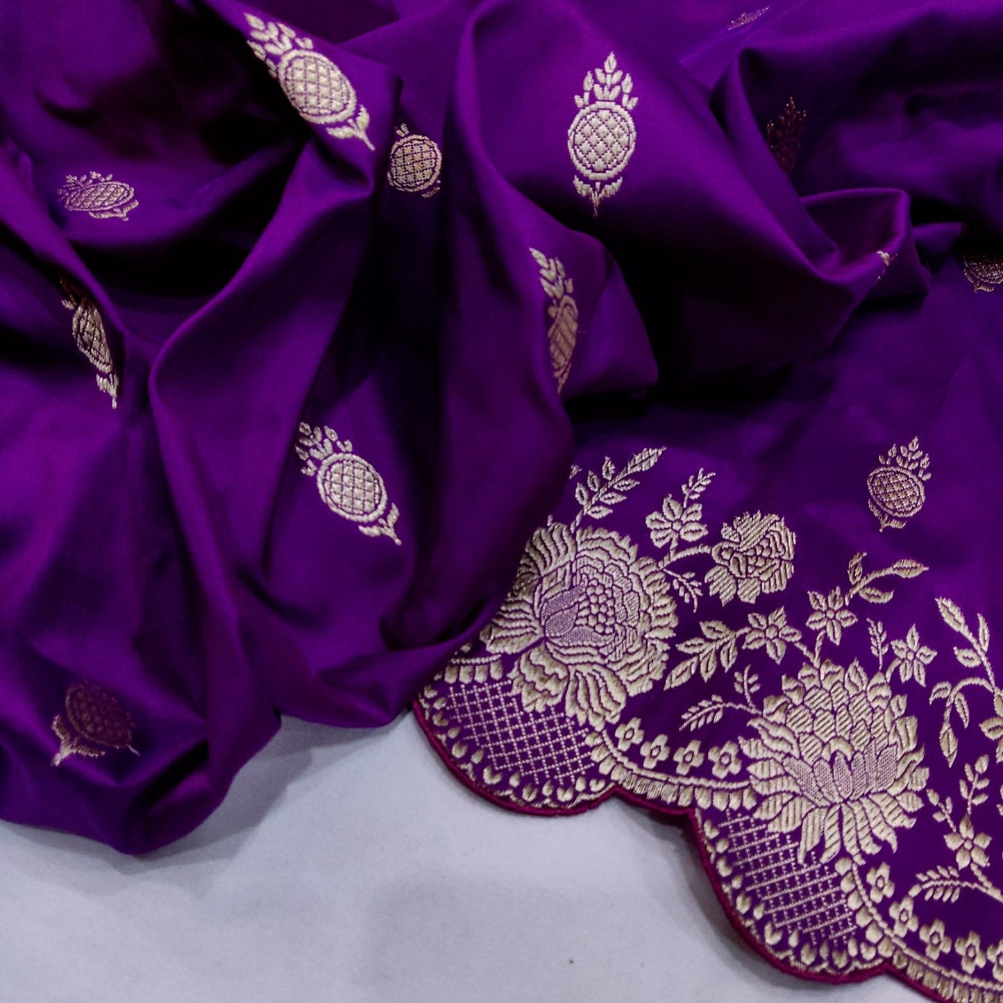 Purple katan silk saree - Saffronfashionindia