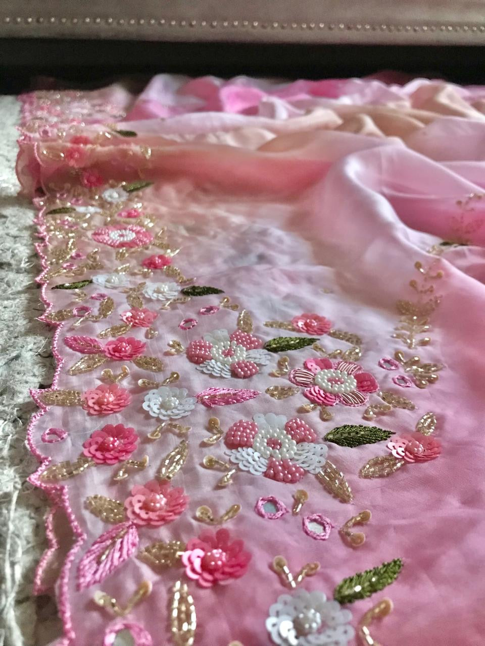 Ombre shaded saree premium satin luxury silk sarees women sari blouse - Saffronfashionindia