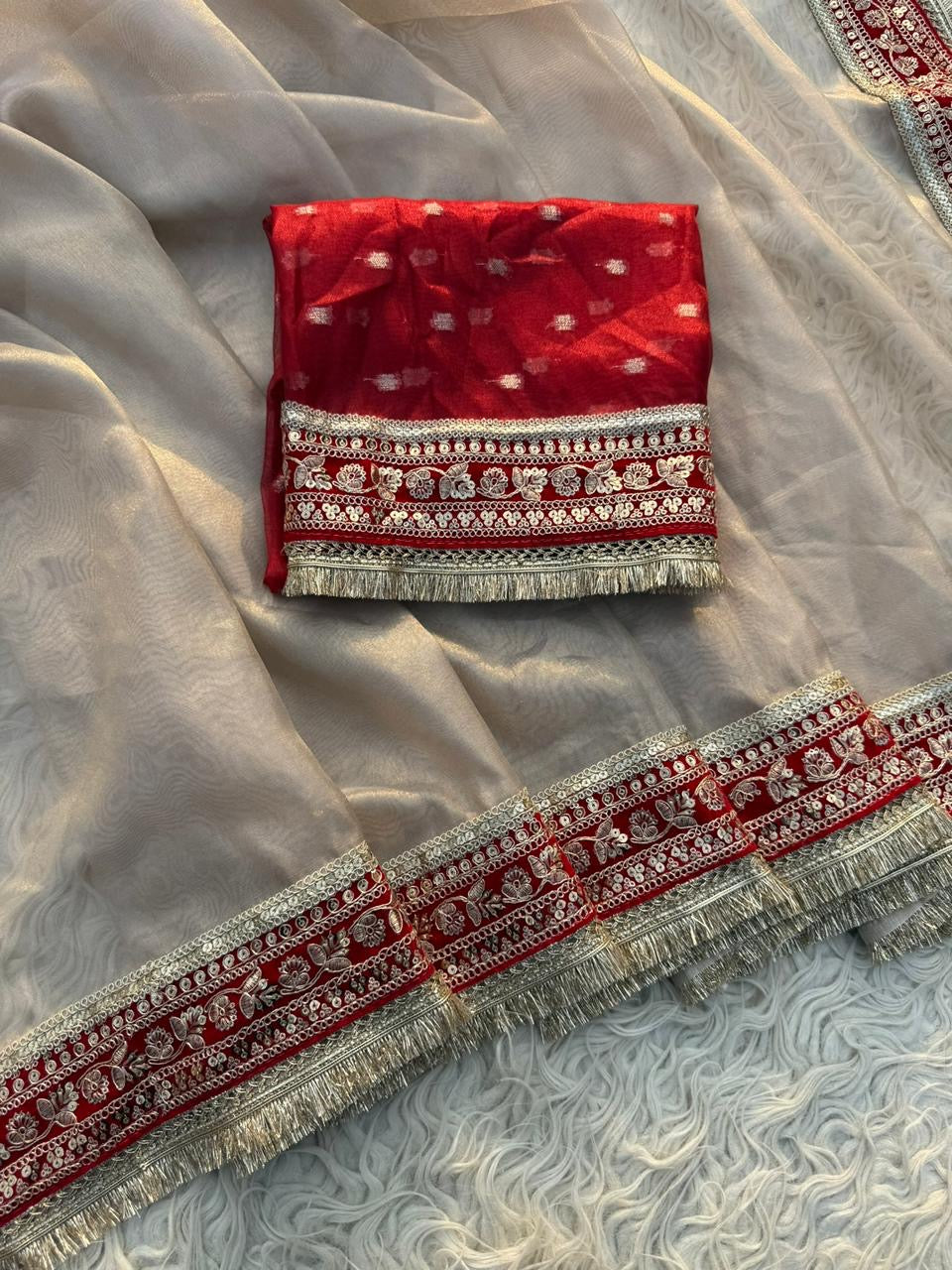 Bollywood inspired saree tissue sarees premium sari blouse Saffronfashionindia